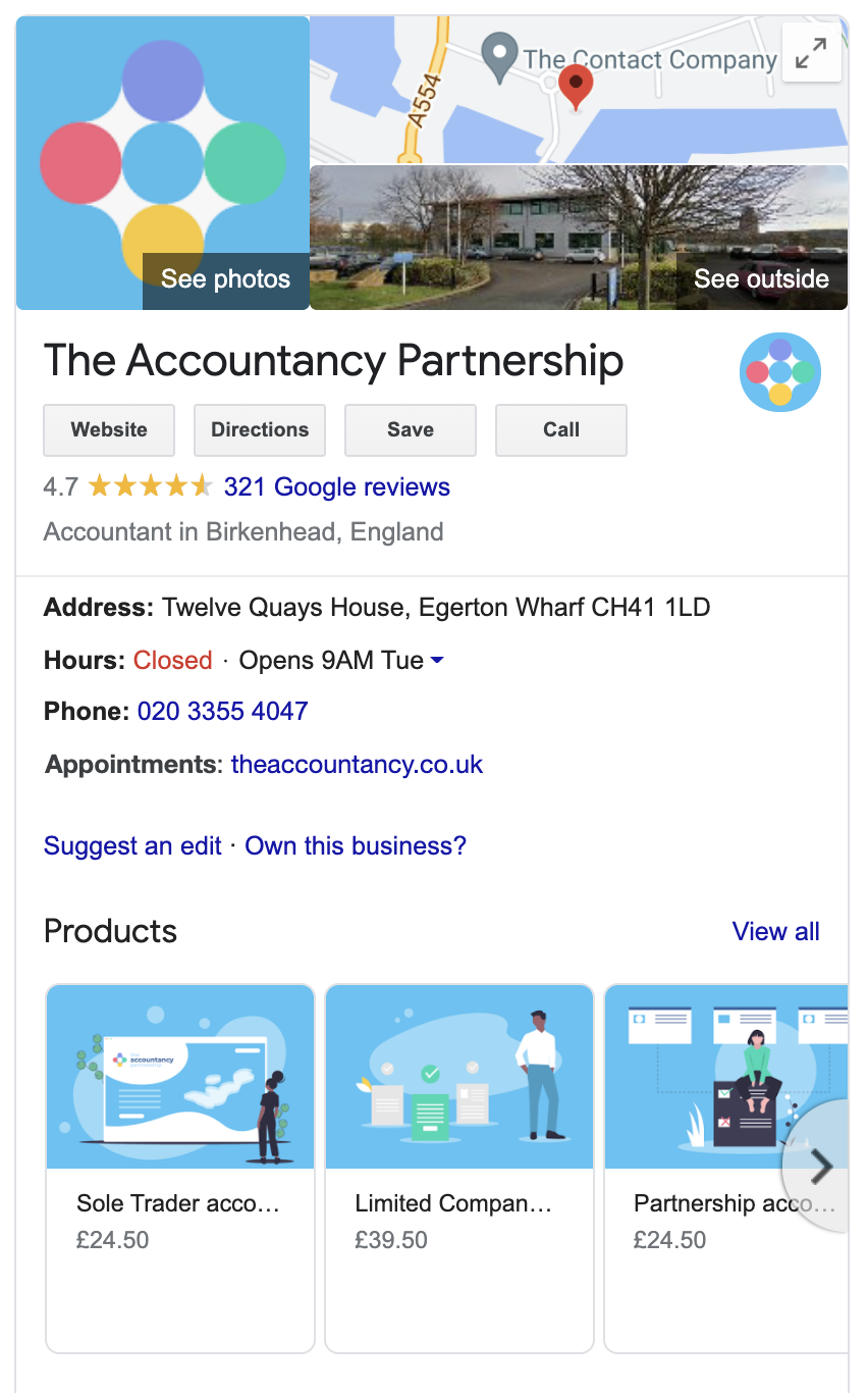 Google My Business profile for The Accountancy Partnership