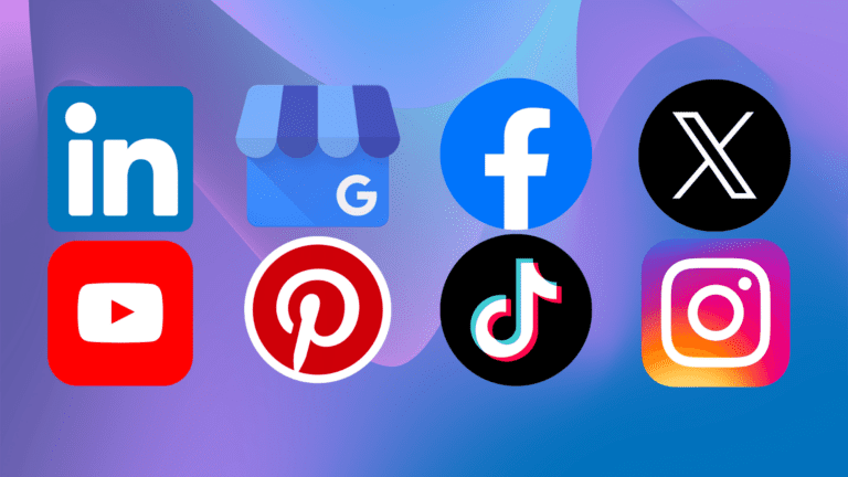 Social media icons, including LinkedIn, Google Business Profile, Facebook, X, YouTube, Pinterest, TikTok and Instagram